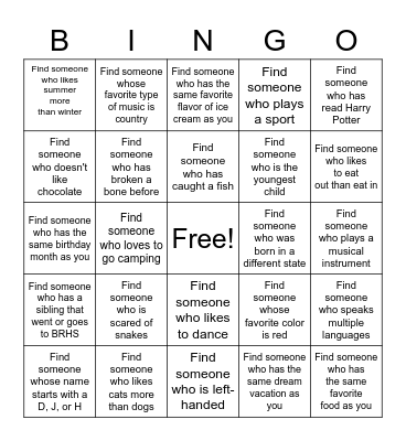 Get to Know Each Other Bingo Card
