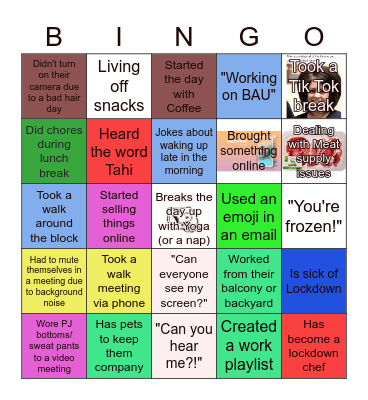 Remote Work Bingo Card