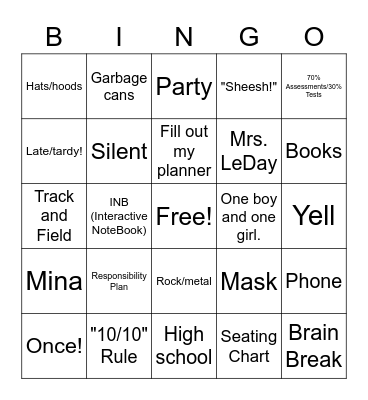 Managing in Mr. Martin's... BINGO! Bingo Card