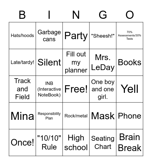 Managing in Mr. Martin's... BINGO! Bingo Card