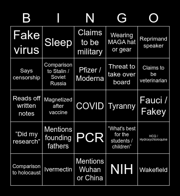 Local Council/Board COVID Meeting Bingo Card