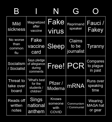 Local Board/Council COVID Meeting Bingo Card