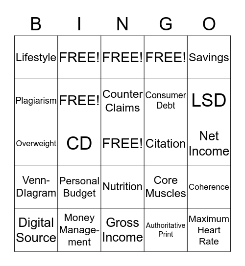 Heroes Unit Bingo Card