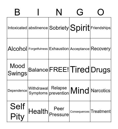 Alernative Counseling  Bingo Card