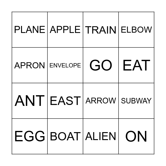our trip Bingo Card