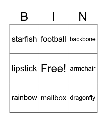 Compound Words Bingo (1) Bingo Card