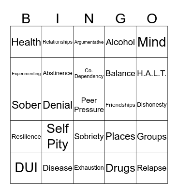 Alternative Counseling Bingo Card