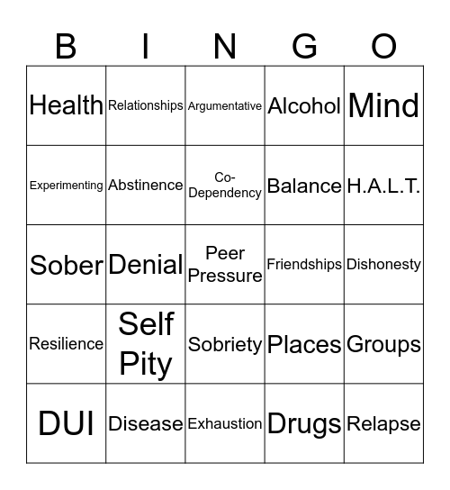 Alternative Counseling Bingo Card