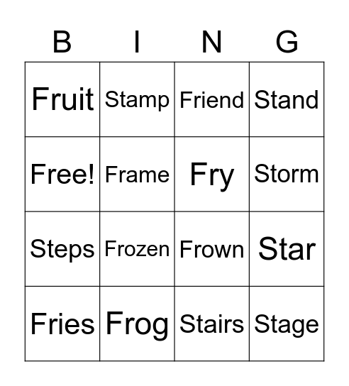FR or ST Bingo Card