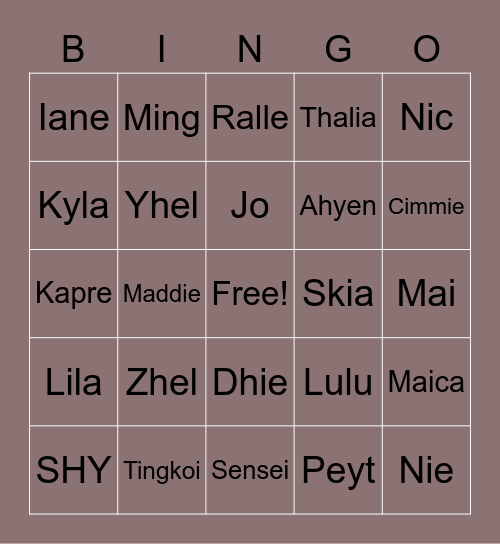 Starlight Bingo Card