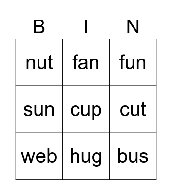 3-Letter-Word Bingo Card