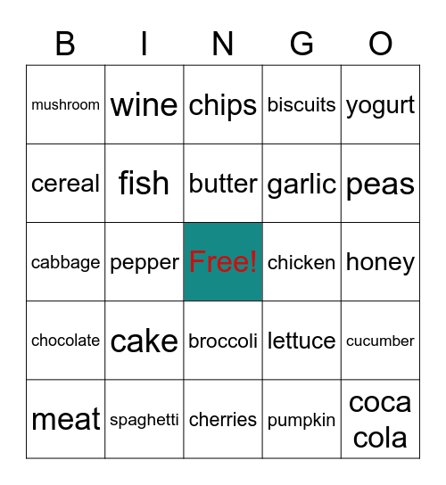 grocery Bingo Card