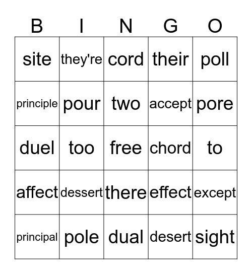What's the Right Word Bingo Card