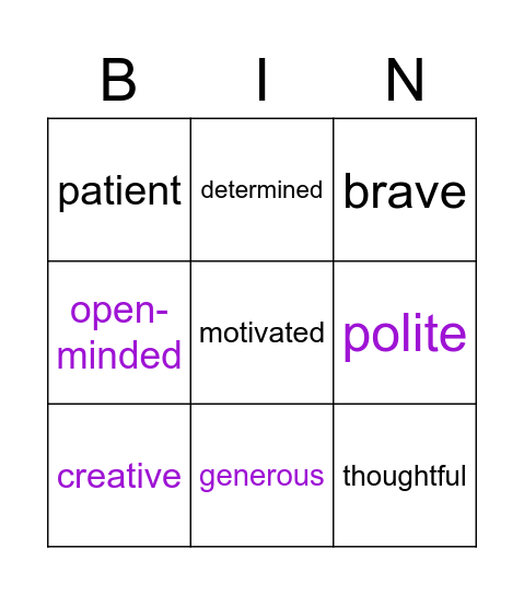 TEH ROU EN 1A1 Bingo Card