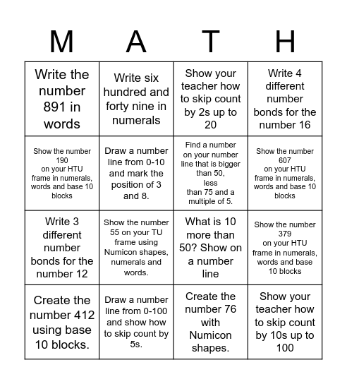 Math Review Week 3 Bingo Card