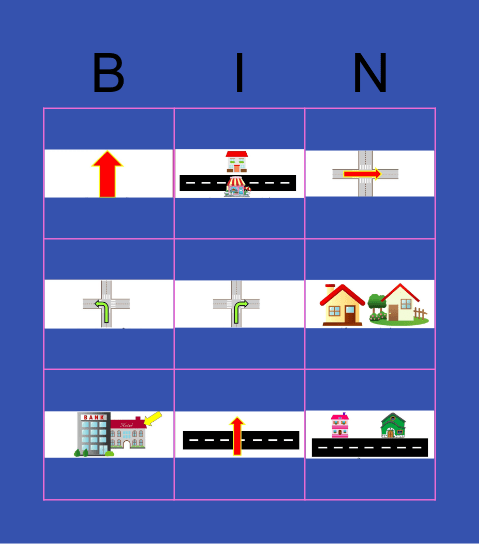 Giving directions Bingo Card