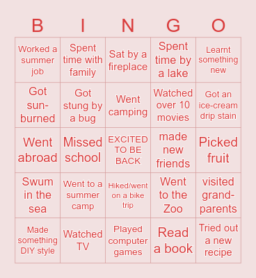 SUMMER BINGO! Bingo Card