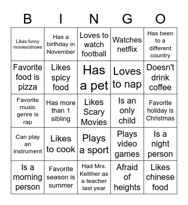 Find someone who Bingo Card