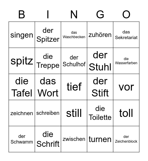 Indigo „In der Schule“ Bingo Card