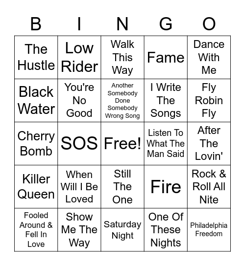 70's Hits Bingo Card