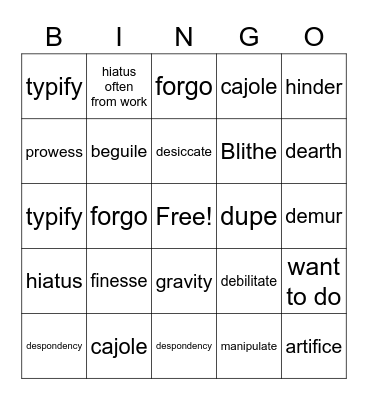 7th Grade Bingo Card