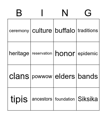 Blackfoot Children and Elders Talk Together Bingo Card