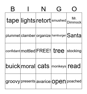 Vocabulary Bingo Card