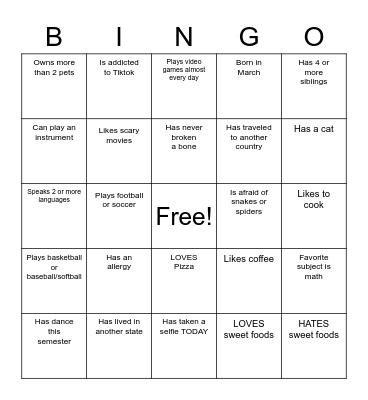 Get To Know You - BINGO Card