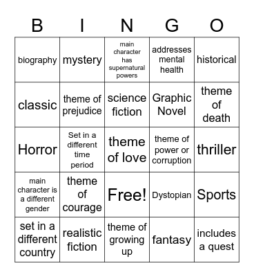 Independent Reading Challenge! Bingo Card