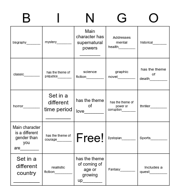 Independent Reading Challenge! Write the title of your book on the blank line for each box you complete! Bingo Card