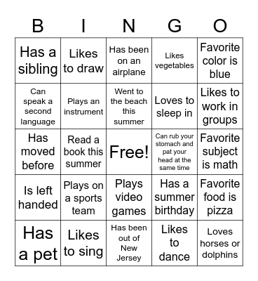 Getting to Know You Bingo Card