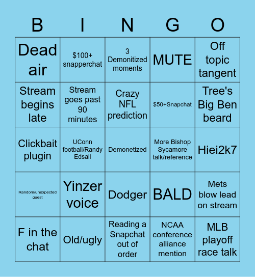 Dumpster Fire Bingo Card