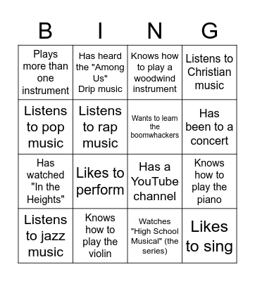 Find someone who... (music edition) Bingo Card