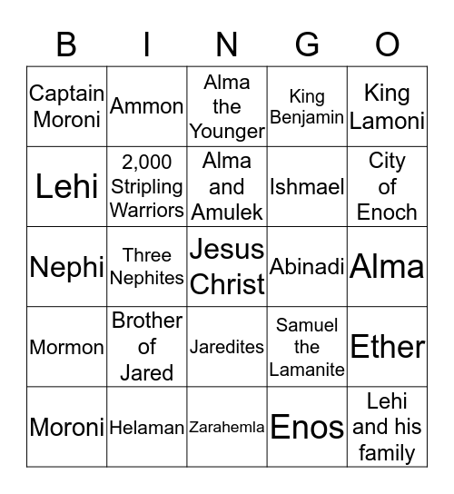 Book of Mormon Bingo Card