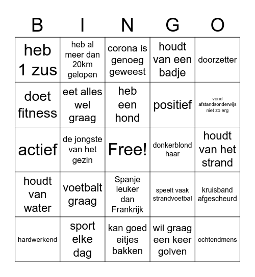 Matisse zijn BINGO Card