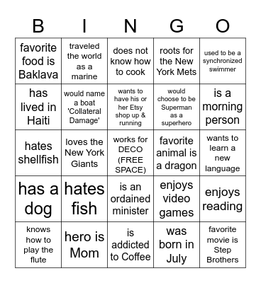 Find someone who... Bingo Card