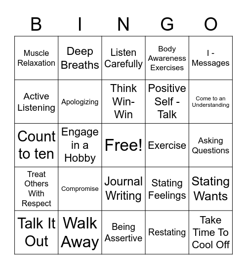 Conflict Resolution Bingo Card
