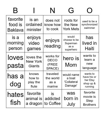Find someone who... Bingo Card