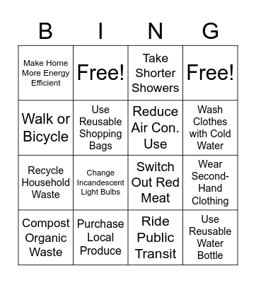 Zero Emissions Day Bingo Card