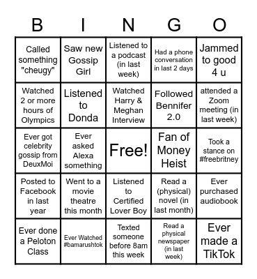Media Bingo Card