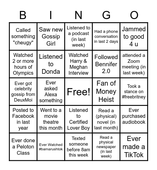 Media Bingo Card