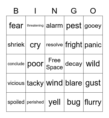 Synonyms Bingo Card