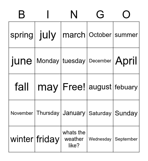 Untitled Bingo Card