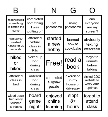COVID online learning review Bingo Card