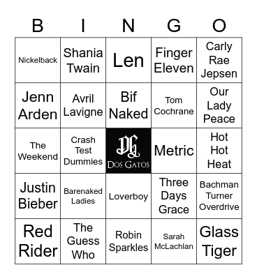 v16 Canadian Rock Bingo Card