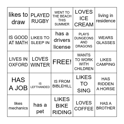 HUMAN BINGO Card