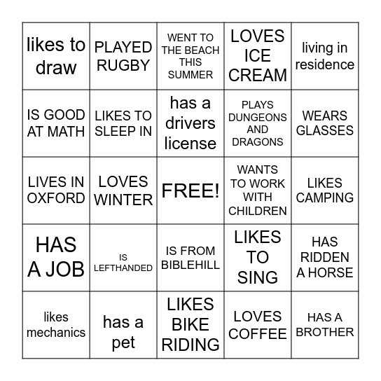 HUMAN BINGO Card