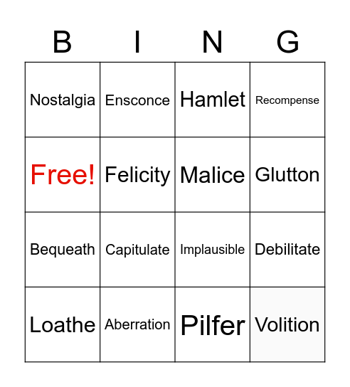 Vocabulary Power Plus: Lesson One Bingo Card