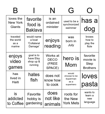 Find someone who... Bingo Card