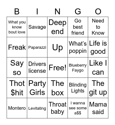 TIkTok Songs Bingo Card